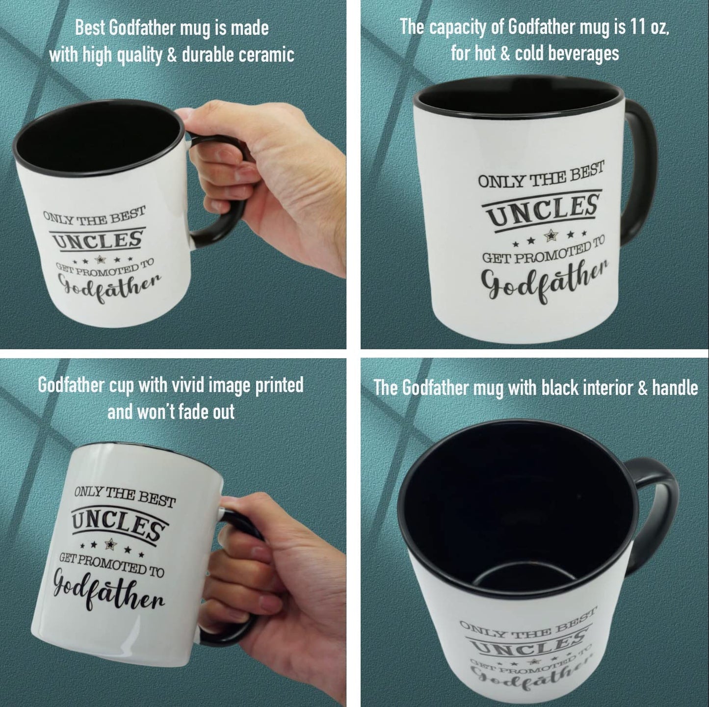 Godfather Mug 11 Ounces Ceramic Coffee Cup with Bottle Opener Keychain, Gift for Godfather Proposal, Birthday, Father’s Day, Christmas from Godchild