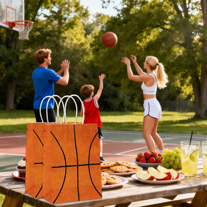 WATMTIN 18 Pcs Basketball Party Gift Bags, Basketball Pattern Gift Bag with Handle, Paper Treat Candy Goodie Bags for Basketball-Themed Party Games Sports Day Birthday Decorations Supplies