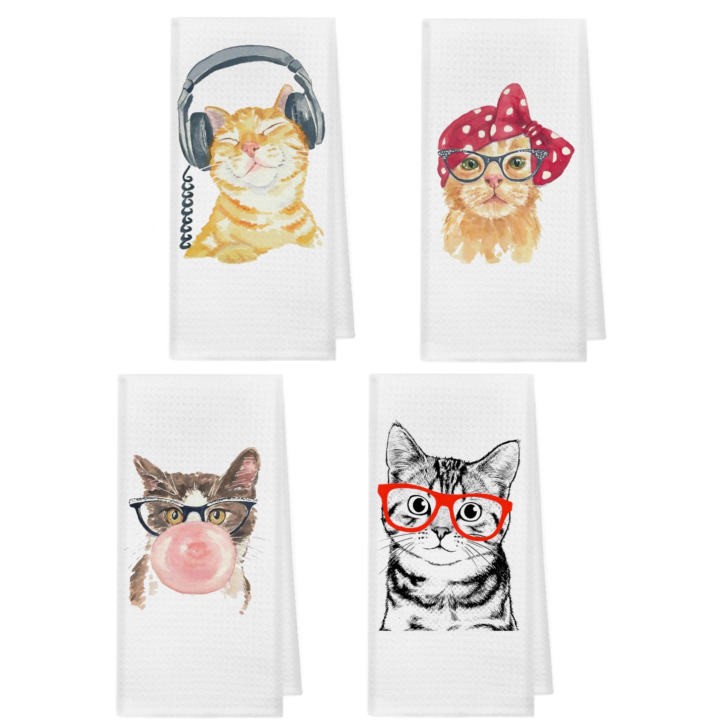 kunlisa Funny Cat Kitchen Hand Towels,Cat Mom Lover Lady Gifts for Women,Cute Hand Towels for Bathroom Kitchen Decor,16x24 Inch Set of 4