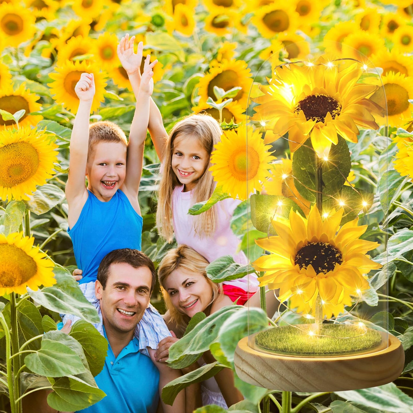 Mothers Day Gifts Sunflower Gifts for Women Mom Grandma, Enchanted LED Sunflower Lamp, Unique Artificial Flowers in Glass Dome, Present for Christmas,Birthday, Anniversary, Wedding,Mother's Day