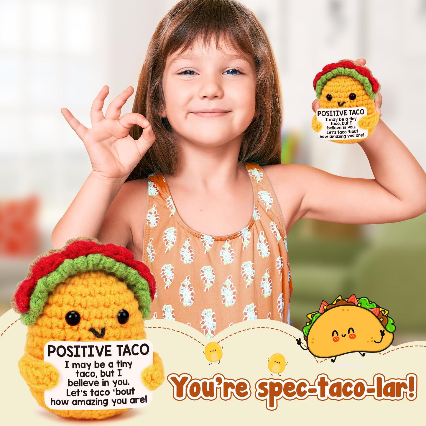 TuSuQing Graduation Gifts for Teens Boys Girls Kids Teacher Positive Crochet Taco Animals Women Birthday Gifts Friends Sister Relaxation Self Care Get Well