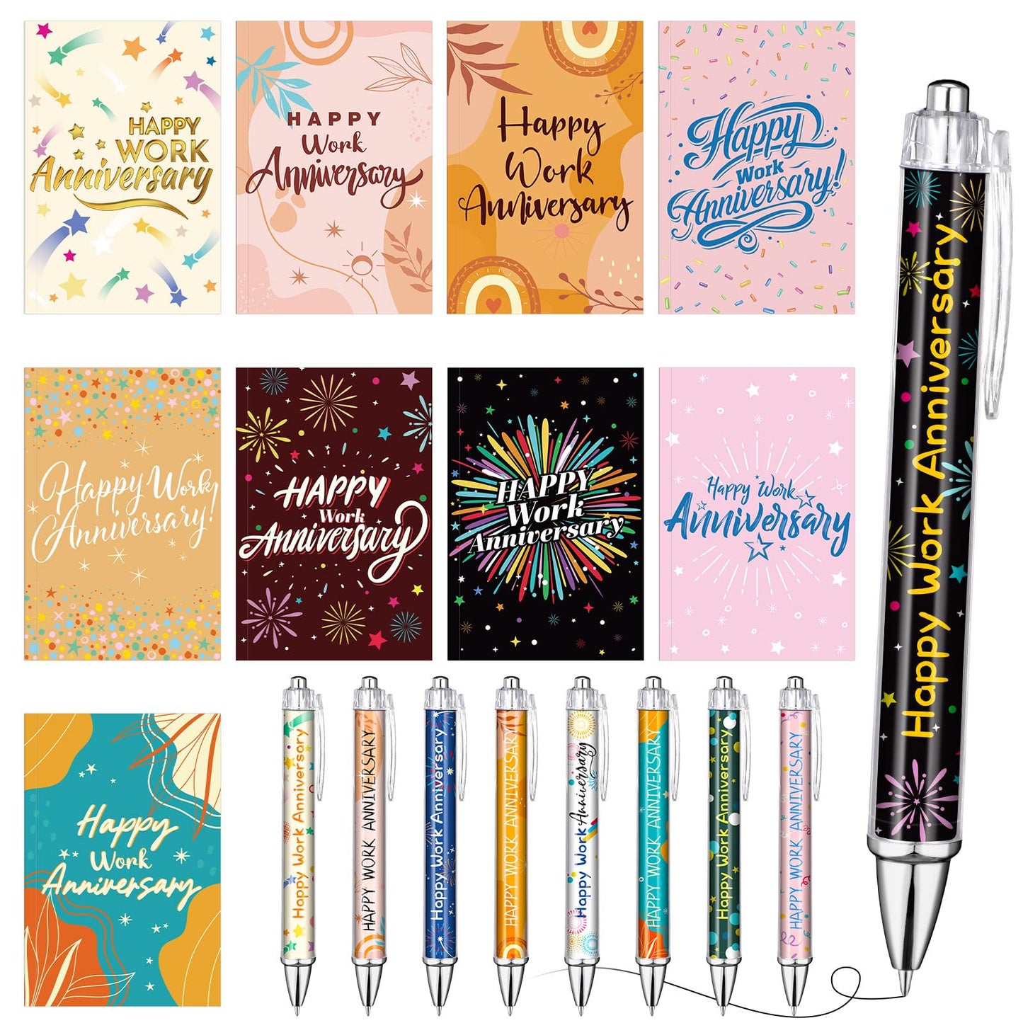 Resurhang 18 Pcs Happy Work Anniversary Gifts Set, 9 Work Anniversary Notebooks & 9 Inspirational Pens, Employee Appreciation Gifts Bulk for Staff, Coworker, Office, Company Team Recognition Supplies