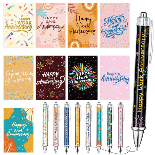 Resurhang 18 Pcs Happy Work Anniversary Gifts Set, 9 Work Anniversary Notebooks & 9 Inspirational Pens, Employee Appreciation Gifts Bulk for Staff, Coworker, Office, Company Team Recognition Supplies