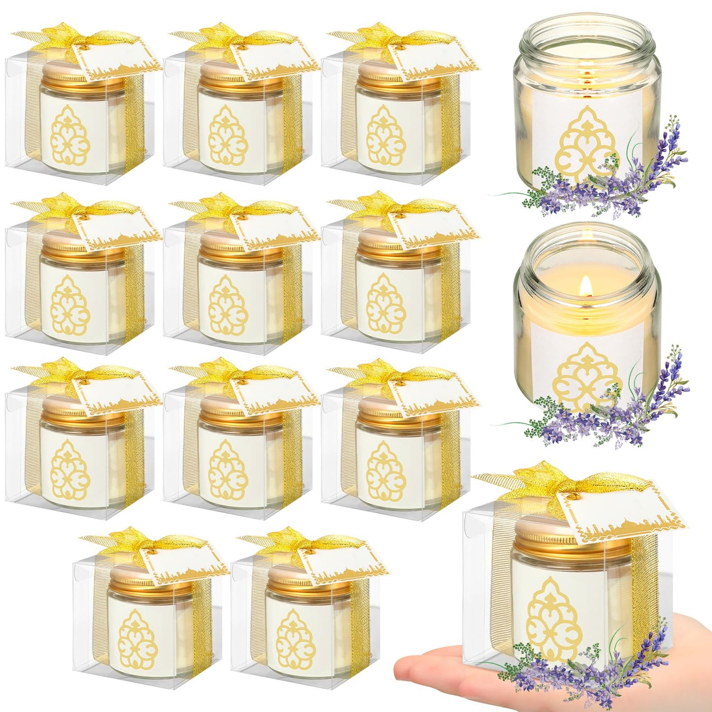 Hoolerry 12 Pcs Eid Mubarak Candles Gifts Bulk Eid Al Adha Party Favors for Women Mubarak Scented Soy Candles Lavender Mini Muslim Islamic Gifts Thank You Glass Jar Islamic Festival Party Favors