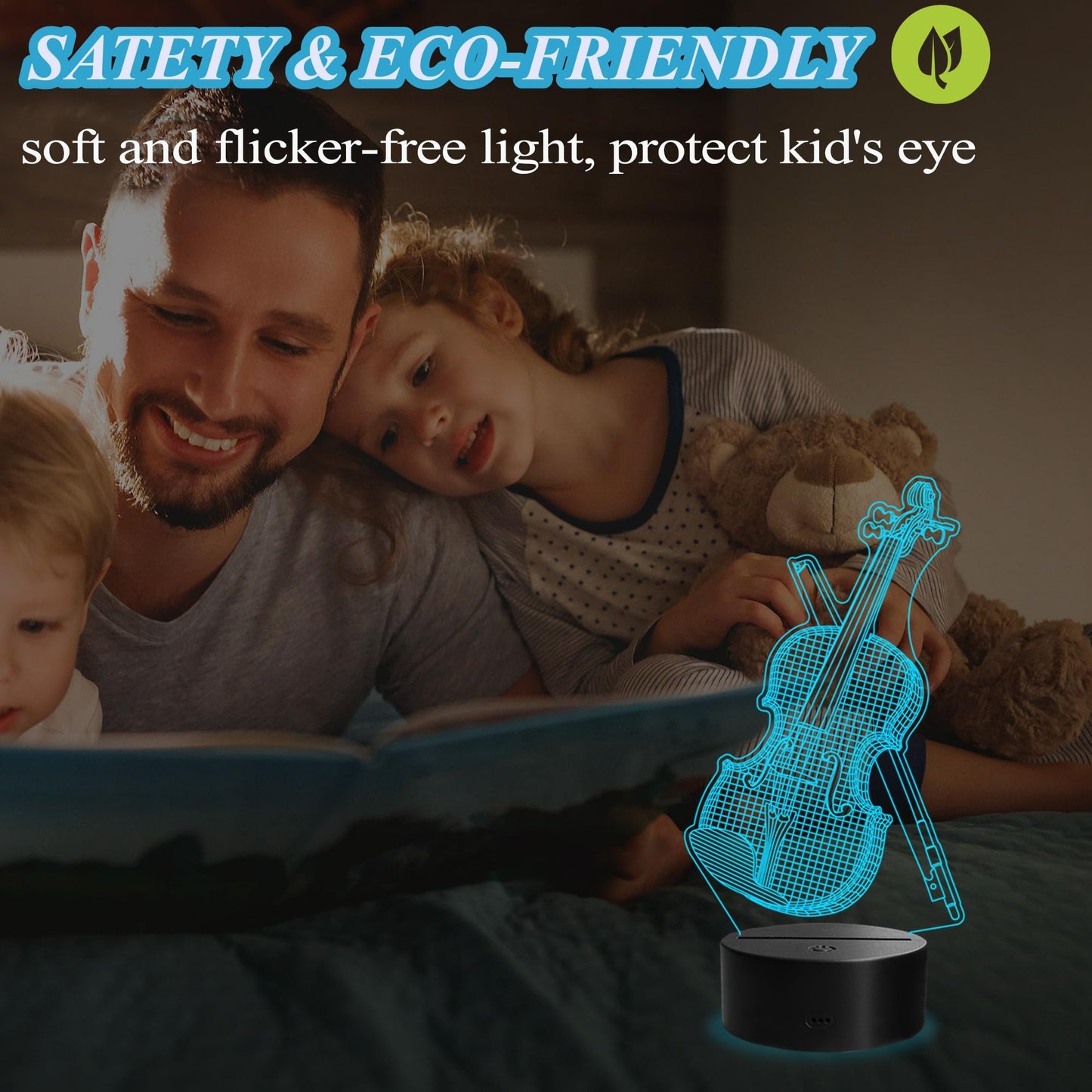 Violin Night Light, Violin Gifts, Cello 3D Illusion Lamp with Remote Control, 16 RGB Colors, 4 Flashing Modes, Timer, Dimmable, Kids Music Room Decor