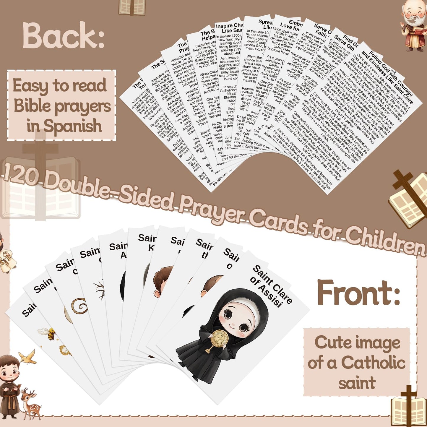 Motiskyy 120 Pcs Catholic Gift Catholic Prayer Card with Saint Stories Cute Holy Prayer Card Bookmark Bulk for Teacher Student Sunday School Classroom Bible Study Religious Education Activity