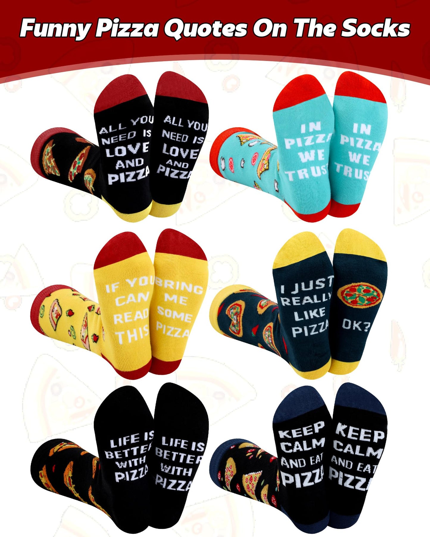 Haysandy 6 Pairs Funny Food Socks for Men Novelty Snack Lover Gift Crazy Design Socks for Pepper Bacon Hot Dogs Burger Pizza