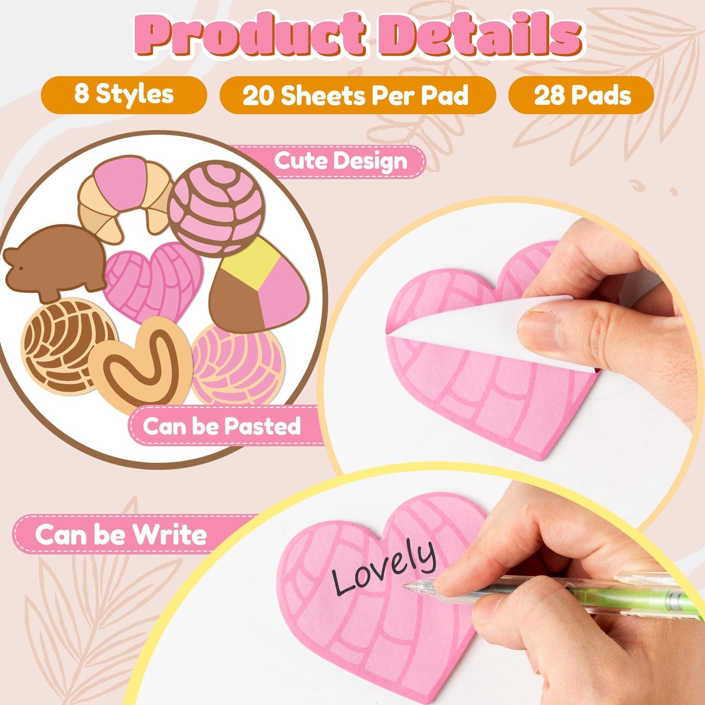 L1rabe Mexico Concha Sticky Notes - 24P Back to School Mexican Self-Stick Notepad for Mom's Day, Mexican Bookish Bookworm Gift for Women Kids Students, Pig Writing Memo Pads for Office Daily Supplies
