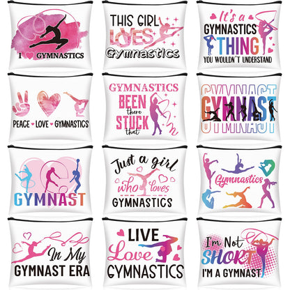 12 Pcs Gymnastics Makeup Bag Inspirational Gymnast Lover Gifts Gymnast Cosmetic Bag for Girls Women Daughter Gymnastics Coach Sports Lovers Birthday