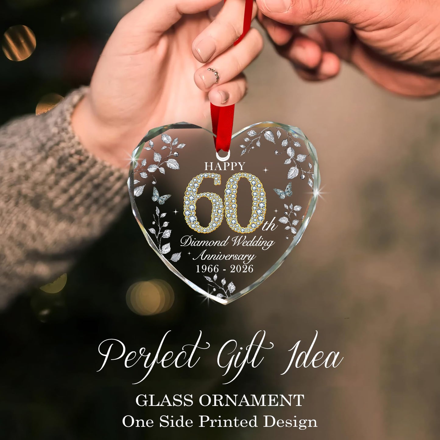 60th Anniversary Ornament 1966-2026, Diamond Wedding Anniversary Decoration, 60th Wedding Anniversary Marriage Gift for Couple or Parents, 60 Year Anniversary Keepsake