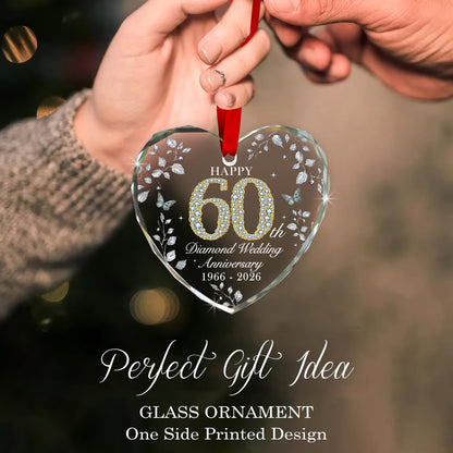 60th Anniversary Ornament 1966-2026, Diamond Wedding Anniversary Decoration, 60th Wedding Anniversary Marriage Gift for Couple or Parents, 60 Year Anniversary Keepsake