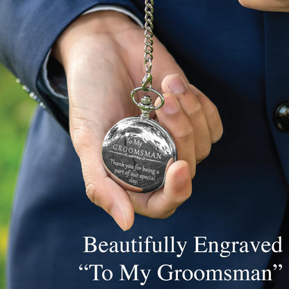 FJ FREDERICK JAMES Wedding Pocket Watches for Groomsman, Best Man, Groom, Father of The Bride & Groom I Silver Engraved I Complete Their Wedding Attire