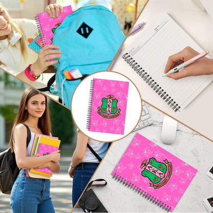 A-K-A Gifts 2pcs Spiral Notebook Sorority Gifts for Women Girl Sisters Inspirational Journal 1908 Pink and Green Sisterhood Writing Notebook (2 Spiral AKA pinklogo)