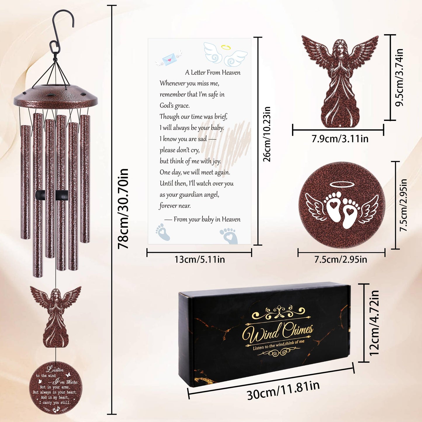 Miscarriage Sympathy Gifts for Mothers, Wind Chimes for Outside, Memorial Wind Chimes with Angel Charm and Sympathy Card for Baby Loss Gifts for Mom Garden Patio Porch