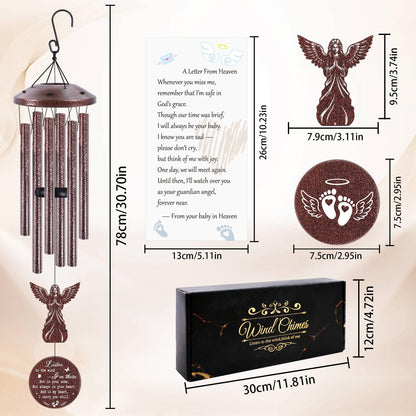 Miscarriage Sympathy Gifts for Mothers, Wind Chimes for Outside, Memorial Wind Chimes with Angel Charm and Sympathy Card for Baby Loss Gifts for Mom Garden Patio Porch