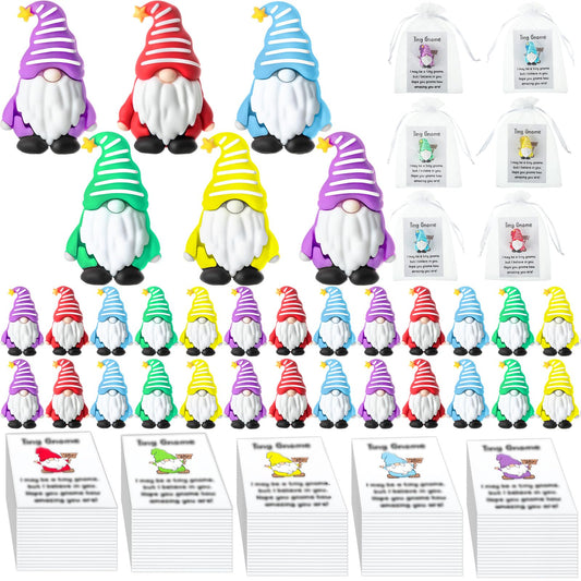 30 Sets Good Luck Gifts Bulk Include Mini Gnomes Figurines Blessing Cards Pocket Favors for Gift Stuffers Fillers to Hide and See Decor in Yard Landscape Indoor Fairy Garden DIY Crafts(Standing)