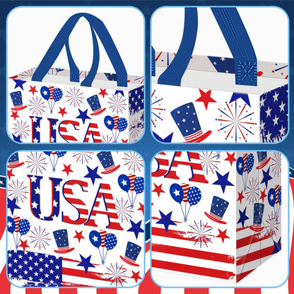 Wesnoy 48 Pcs 4th of July Patriotic Gift Bags Bulk with Handle Non Woven 250th Anniversary Goodie Bag Independence Day American Flag Memorial Day Tote Bag Holiday Party Favor, 11.4 x 10.6 x 4.7 Inch