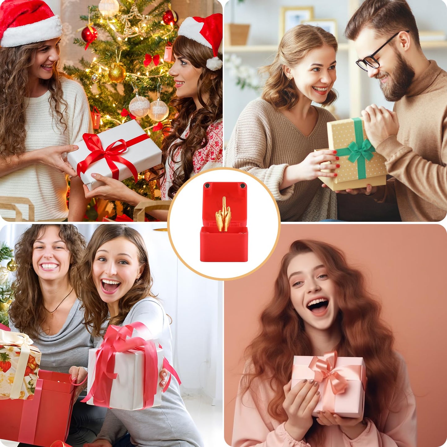 Gag Gifts for Men, White Elephant Gifts for Adults, Christmas Prank Joke Gifts, Middle Finger in A Box for Brother Him Women (Red)