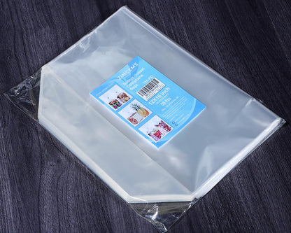 50Pcs 12X16 inch Bottom Gusset Bags Clear Cellophane Gift Wrap Wrapping Plastic Large Cello Bags for Party Favors Treats Mug with 5" Twist Ties