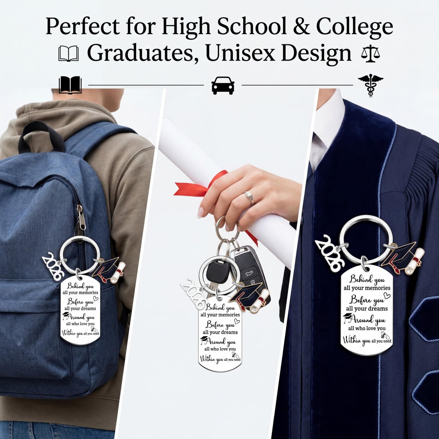 2026 Keychain - Personalized Stainless Steel Graduation Gift for Graduates with Charm of 2026