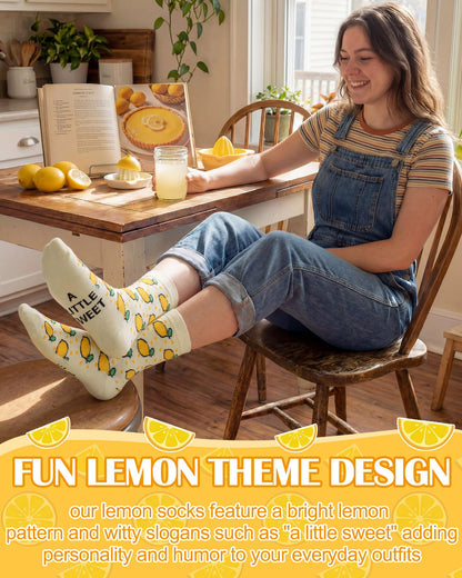 Skicuff 6 Pairs Funny Lemon Socks for Women Girls Lemon Themed Gifts Novelty Fruit Casual Crew Socks with Humor Sayings for Summer Fruit Party Favors Mother's Day Birthday Gifts