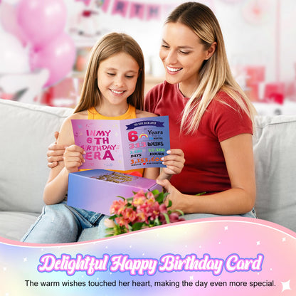 6 Year Old Girl Birthday Gift Set, Gifts for 6 Year Old Girls with Glass Cup (16oz), Socks, Pearl Necklace, Beaded Bracelet, Birthday Hat, Sash & Card