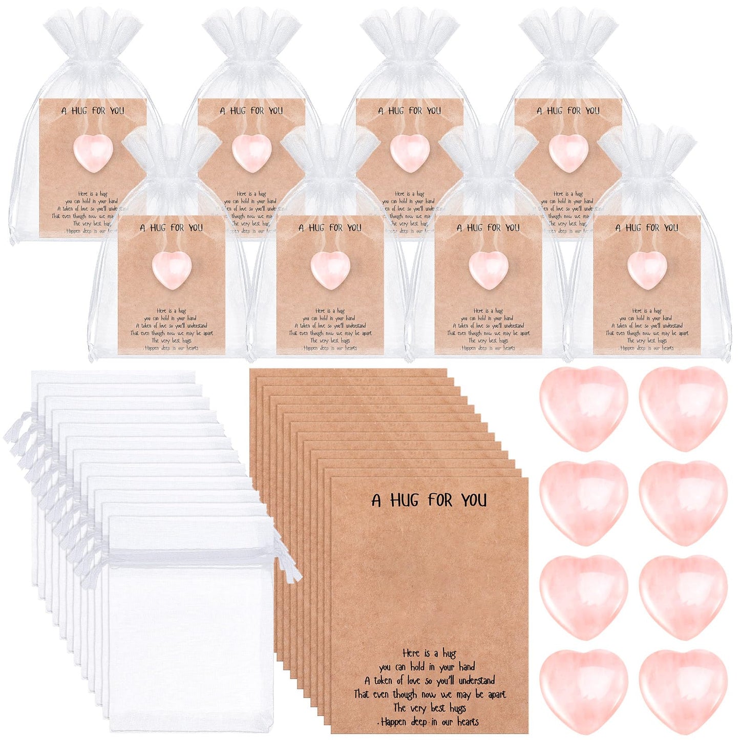 Motiskyy 40 Sets Pocket Hug Token Hug Small Gift Bulk Cards with Heart Shape Natural Stones Keepsake Exchange Relationship Cards for Colleagues Family Distance Social Celebration(Cute)
