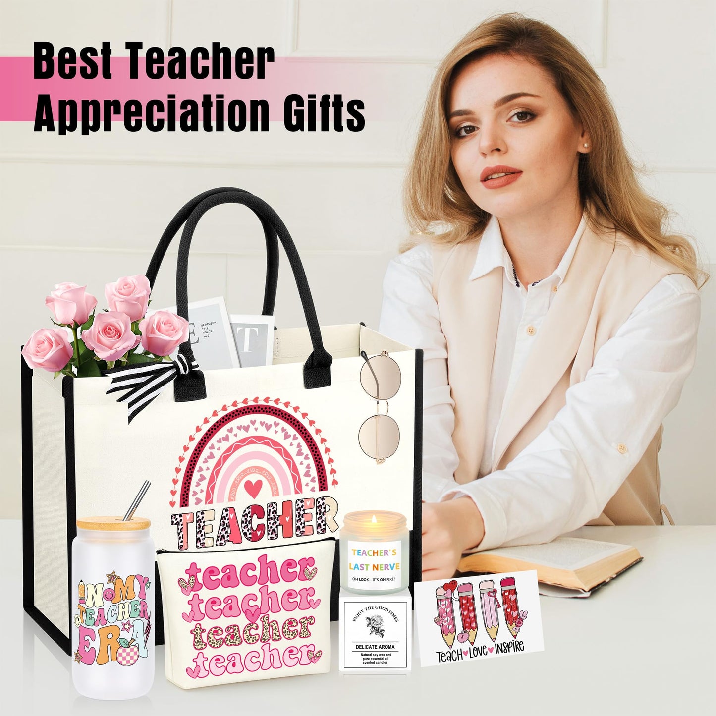 Teacher Appreciation Gifts for Women, End of Year Thank You Valentines Day Christmas Retirement Gifts for Teachers Basket Set of 6