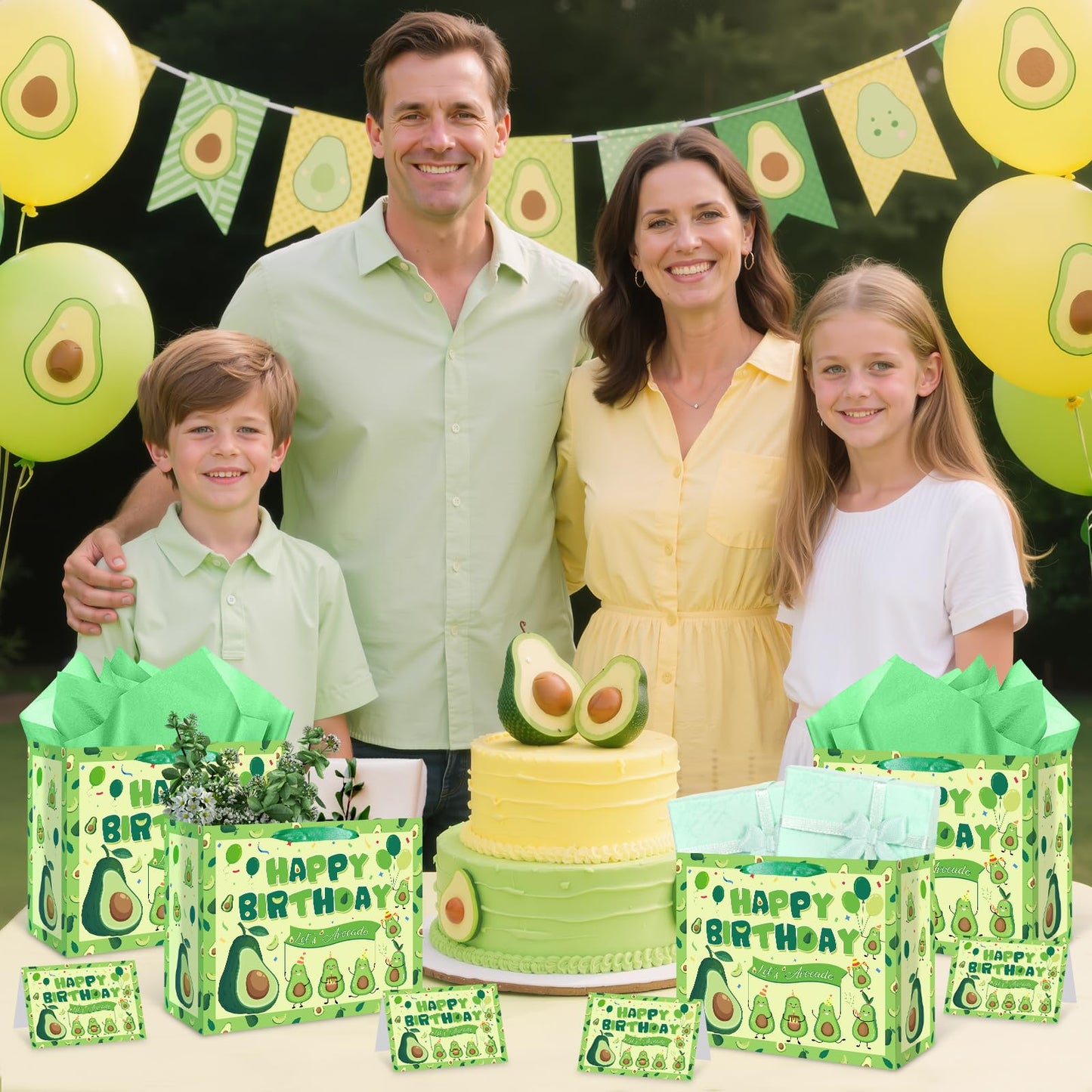 Yomaiha Avocado Birthday Gift Bag Fruit Avocado Gift Bag with Avocado Birthday Wrapping Paper and Card for Avocado Fruit Decorations Birthday Party Supplies