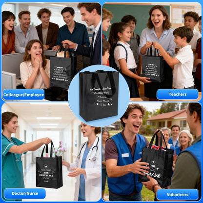 40 Pcs Reusable Gift Bags with Handles - Include 20 Iridescent Gift Bags & 20 Tissue Paper - Employee Appreciation Gifts Bulk for Staff, Team, Coworker, Teachers, Nurse, Thank You Gifts (Black)