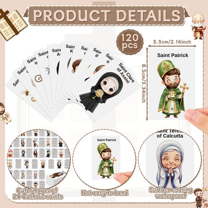 Motiskyy 120 Pcs Catholic Gift Catholic Prayer Card with Saint Stories Cute Holy Prayer Card Bookmark Bulk for Teacher Student Sunday School Classroom Bible Study Religious Education Activity