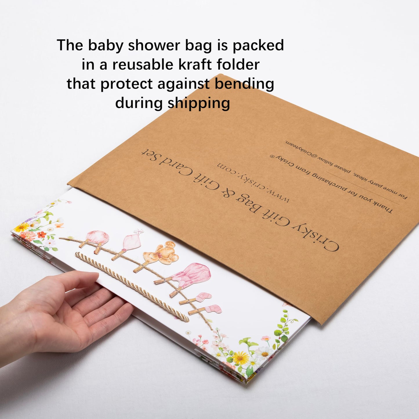 Crisky 13" Large Baby Shower Gift Bag with Tissue Paper, Gift Card and Bow for Baby Shower Decorations for Girl Kids Birthday Gifts(Features a Babysuit Banner and Pink Bow)