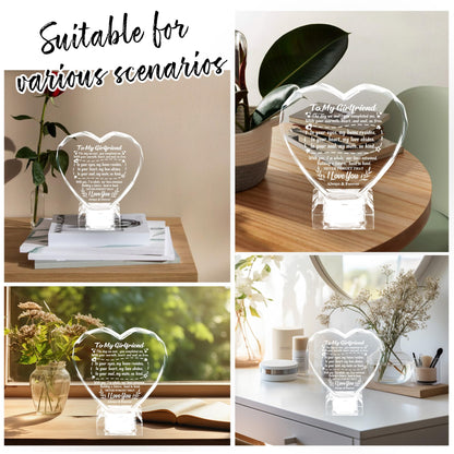 Unique Gifts for My Girlfriend, Love Crystal Gift for Girlfriend Christmas Day Birthday, Engraved Crystal Heart with Rechargeable Color-Changing LED Base, Perfect Christmas Gifts (Girlfriend)