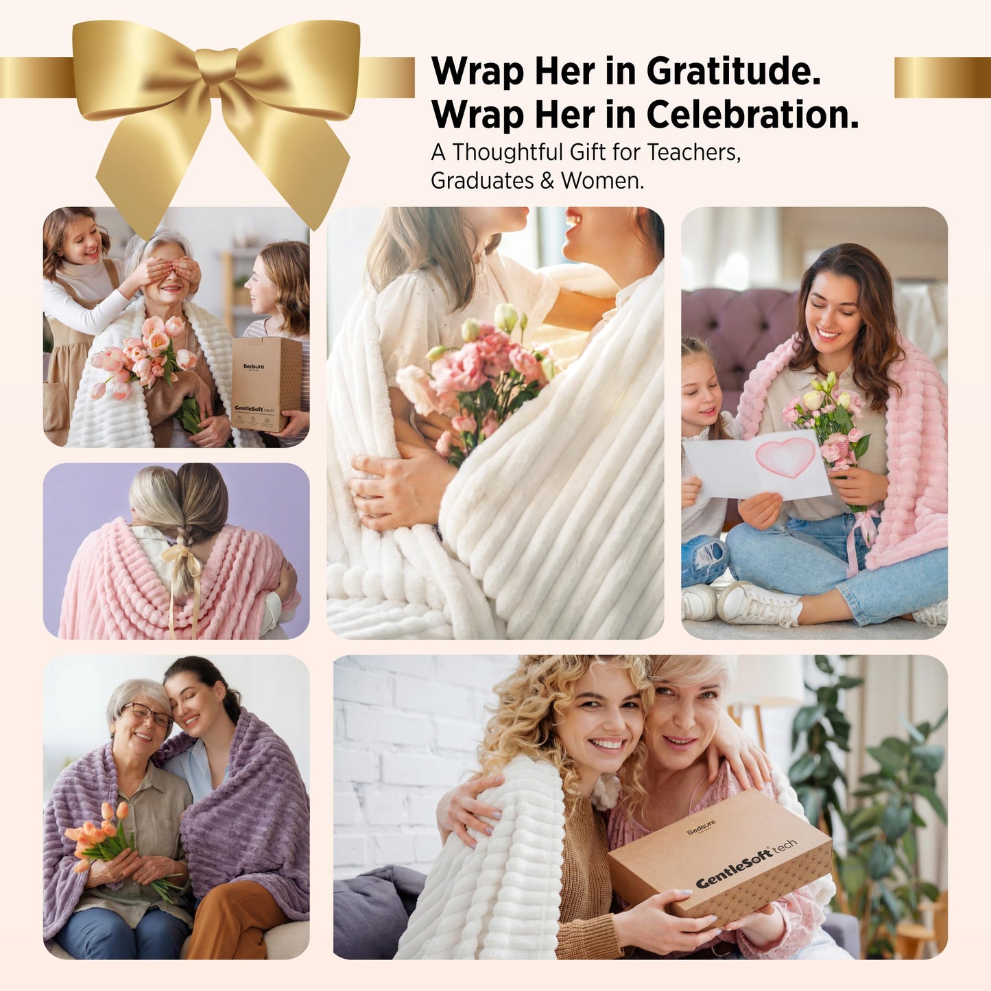 Bedsure GentleSoft White Throw Blanket for Couch - Teacher Appreciation Graduation Gifts Birthday Gifts for Women Mom Her, Cozy Fleece Throw Blanket for Girl, Room Home Decor, Off White, 50x60 Inches