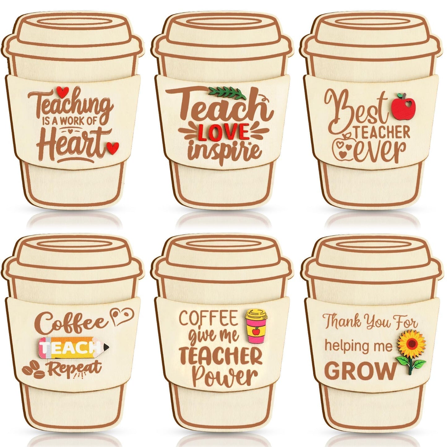 PETKNOWS 6 Pcs Teacher Gift Card Holder Wooden Coffee Gift Card Holder Thank You Card Sleeve Teacher Appreciation Gift Bulk Wooden Money Holders for Teachers’ Day Back to School Graduation Supplies