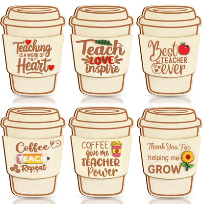 PETKNOWS 6 Pcs Teacher Gift Card Holder Wooden Coffee Gift Card Holder Thank You Card Sleeve Teacher Appreciation Gift Bulk Wooden Money Holders for Teachers’ Day Back to School Graduation Supplies
