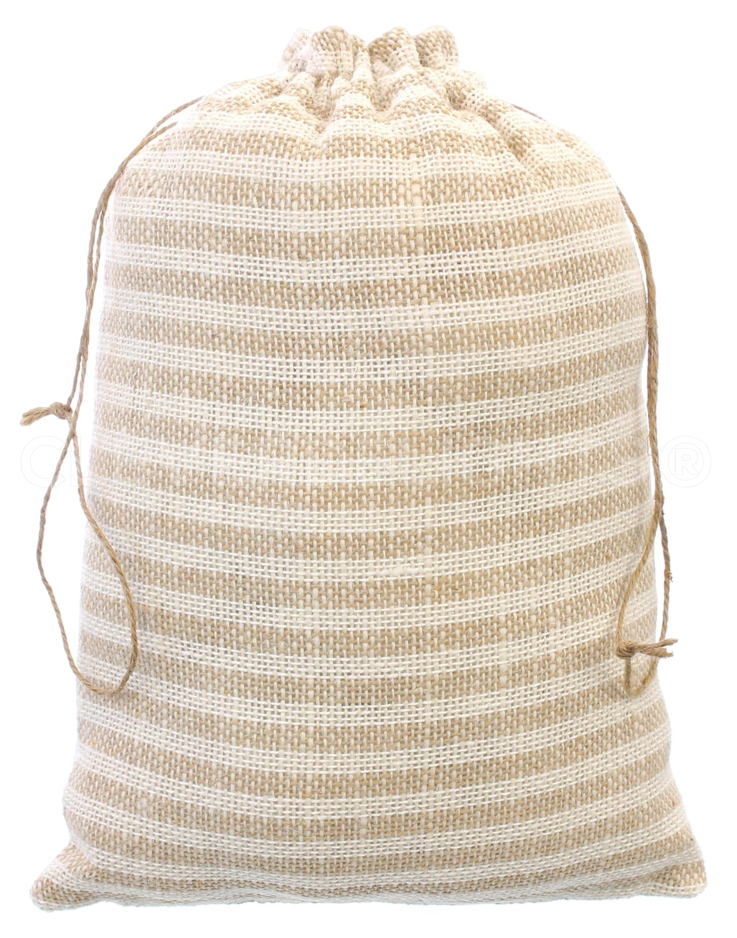 CleverDelights 10 x 14 Inch Burlap Bags - Natural/Ivory Stripe - 10 Pack - 10x14 Jute Burlap Drawstring Gift Sacks