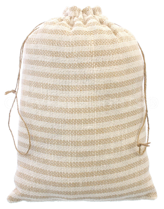 CleverDelights 10 x 14 Inch Burlap Bags - Natural/Ivory Stripe - 10 Pack - 10x14 Jute Burlap Drawstring Gift Sacks