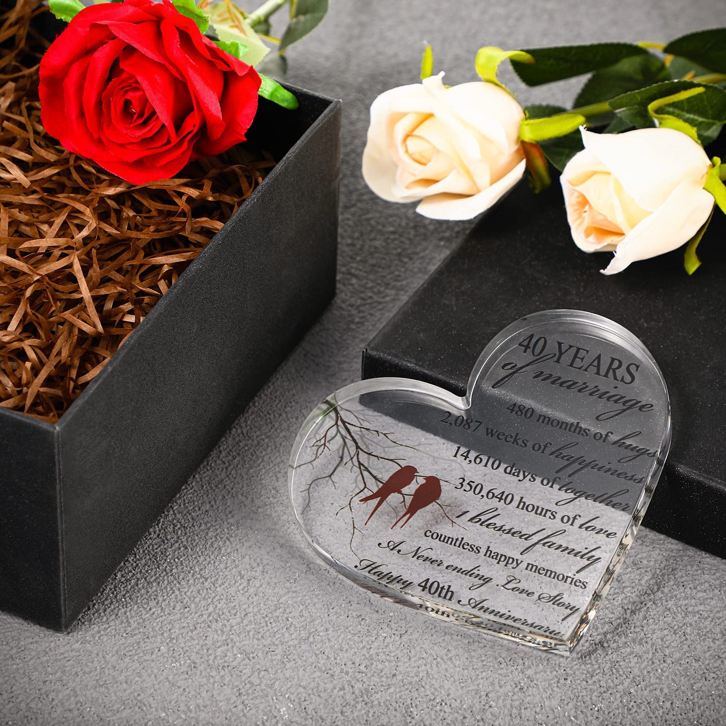 Qunclay 40th Years of Marriage Gift Wedding Anniversary Souvenir Heart Marriage Keepsake Decoration Present for Couple Parent Women Mom Husband Wife He She Friend Grandparents
