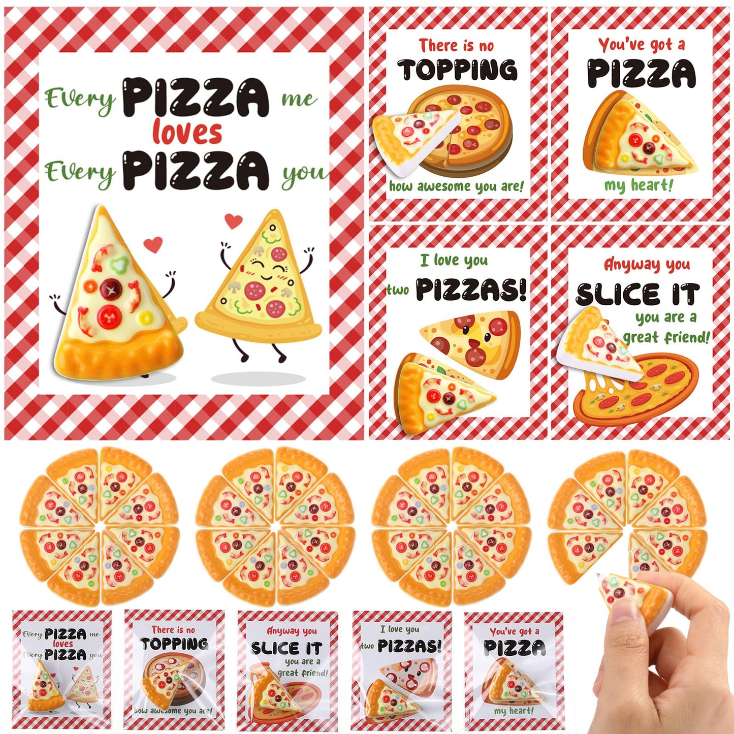 30 Pack Pizza Party Favors Bulk Mini Pizza Pen with Cards for Birthday Gift Rewards Supplies