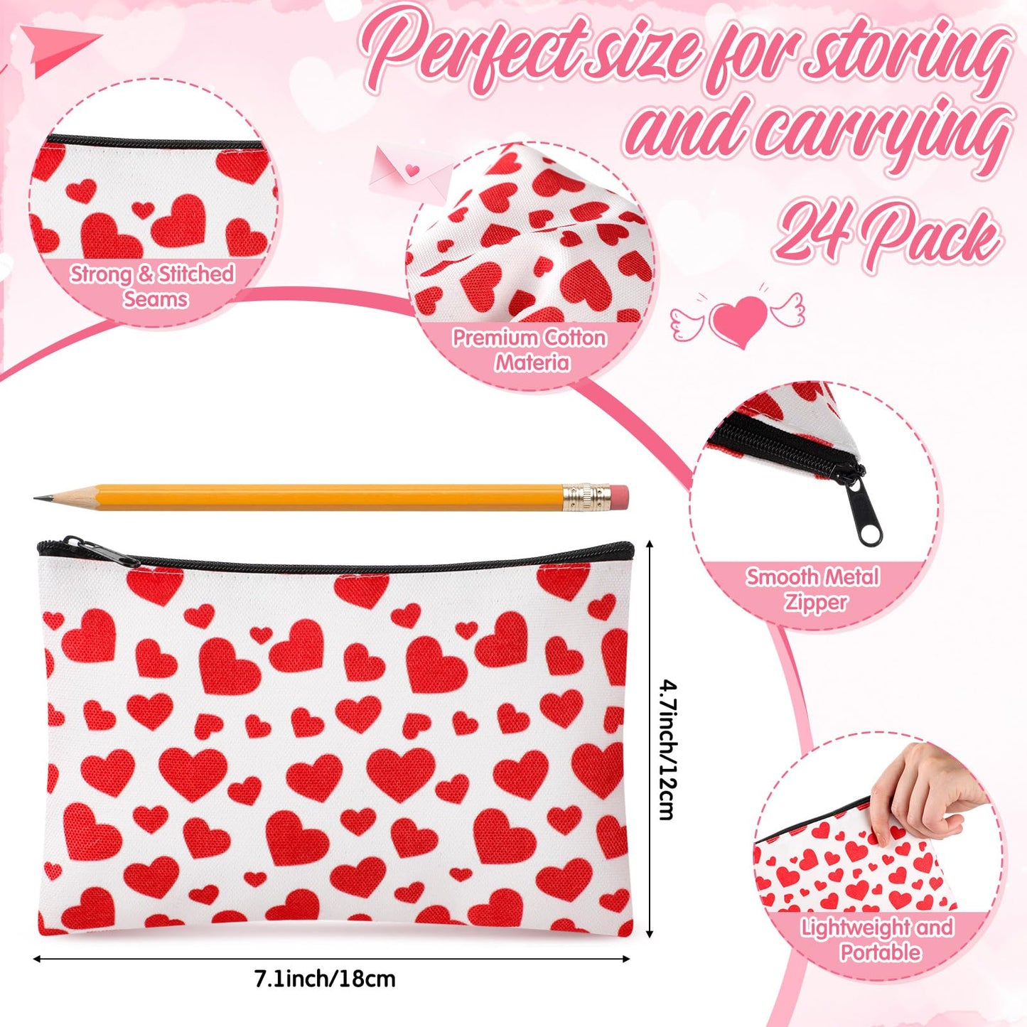 Shinylin 24 Pcs Mother's Day Bulk Spring Party Favors Wildflower Makeup Bags Wildflower Party Decorations Flowers Canvas Cosmetic Bags with Zipper for Travel Toiletry Organizer(Heart)