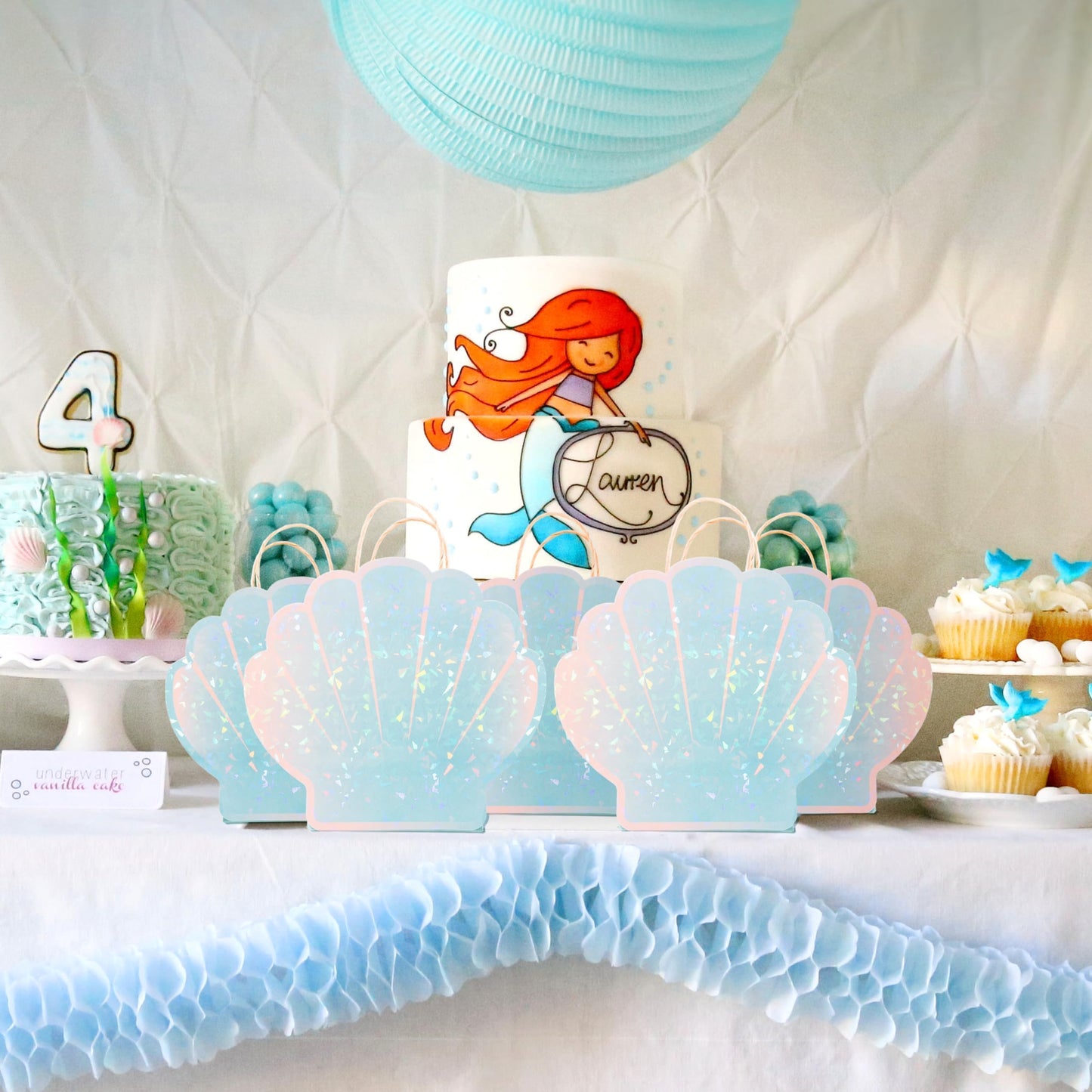 Cheerland Mermaid Party Decorations Mermaid Party Favor Bags Seashell Goodie Bags for Under the Sea Birthday Decorations Shell Aquatic Nautical Theme Summer Ocean Beach Picnic Treat Gift Supply 8 Pcs