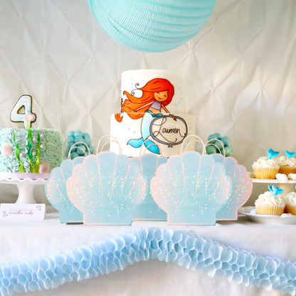 Cheerland Mermaid Party Decorations Mermaid Party Favor Bags Seashell Goodie Bags for Under the Sea Birthday Decorations Shell Aquatic Nautical Theme Summer Ocean Beach Picnic Treat Gift Supply 8 Pcs