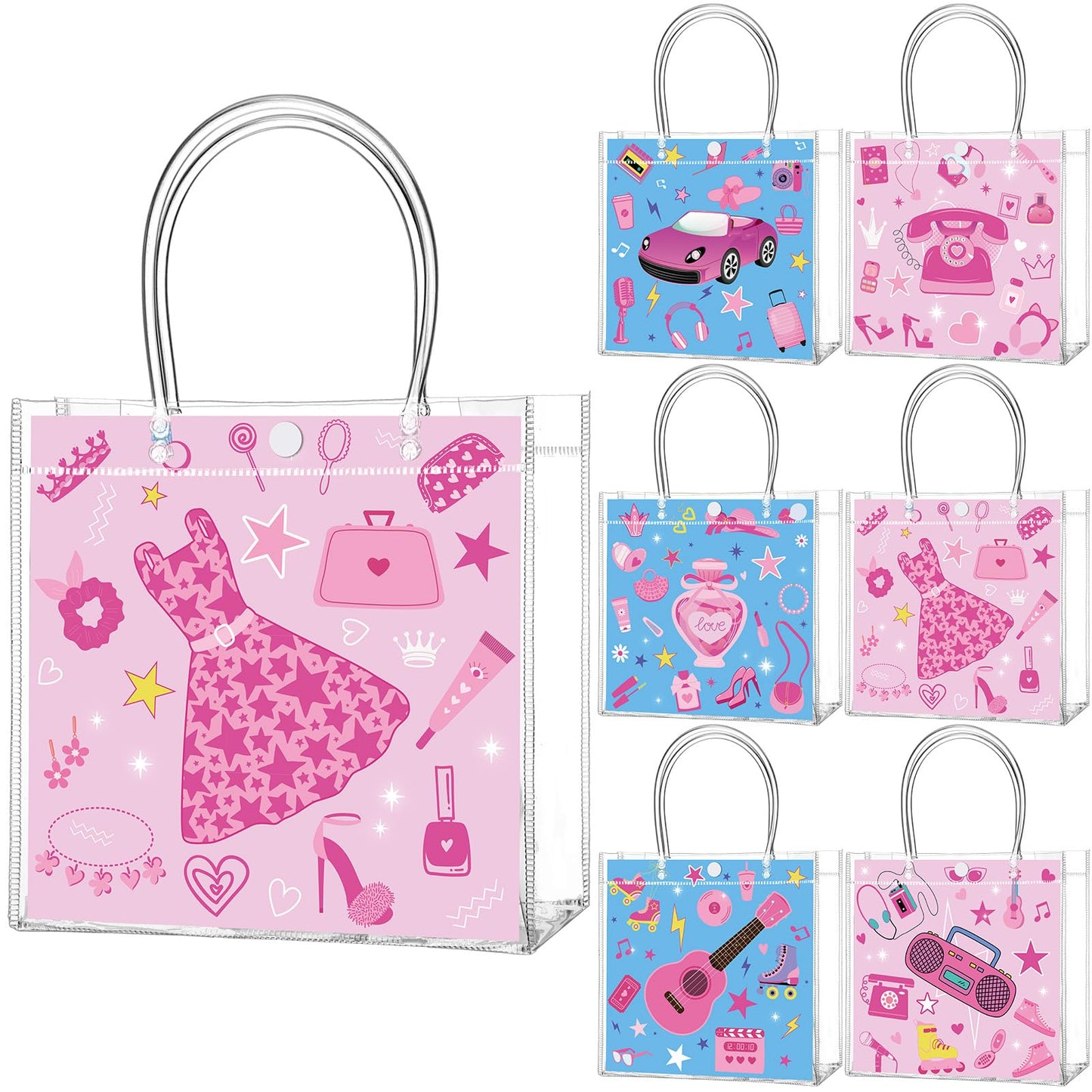 Aliceset 24 Pcs Gift Bags with Handle Clear PVC Candy Treat Goodies Tote Bags for Summer Birthday Party Favor Supplies