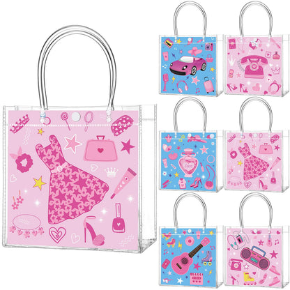 Aliceset 24 Pcs Gift Bags with Handle Clear PVC Candy Treat Goodies Tote Bags for Summer Birthday Party Favor Supplies