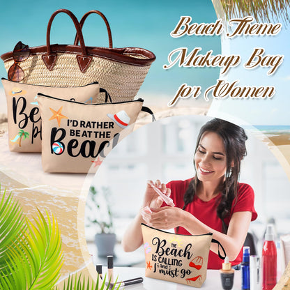 10 Pcs Beach Themed Cosmetic Bags Bulk Zipper Pouch Makeup Bag for Women Girls Sea Weekend Travel Vacation Trip Gifts Supplies Summer Party Favors Beach Accessories