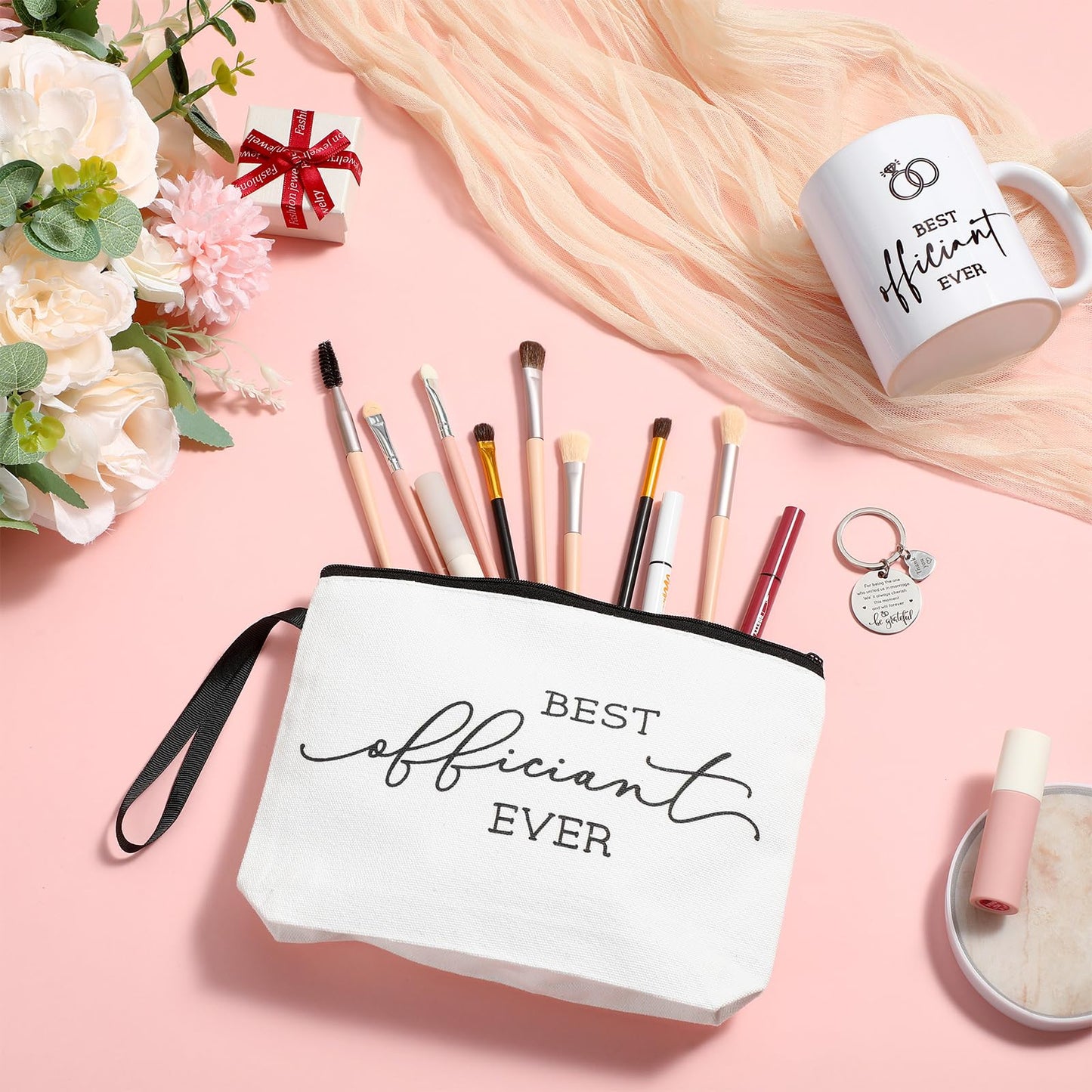 Havawish 3 Pcs Wedding Best Officiant Ever Gift Funny Officiant Proposal Gifts Include Makeup Bag, 11 oz Coffee Mug, Appreciation Keychain for Wedding Party Bridal Shower Bride Groom Thank You Present