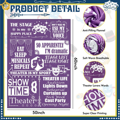 HunnmingRe 2 Pcs Theater Lovers Gifts for Girls Women Men Movie Musical Theater Drama Throw Blankets and Socks Gifts 50" x 60" for Actors Broadway Favors