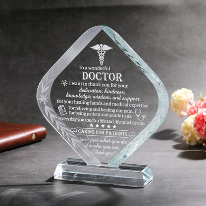 Movdyka Doctor Appreciation Gifts for Men Women Engraved Crystal Plaque Keepsakes Doctor Thank You Gift for Him Her Doctors Day Present Christmas Thanksgiving Birthday Retirement Best Dr. Decor