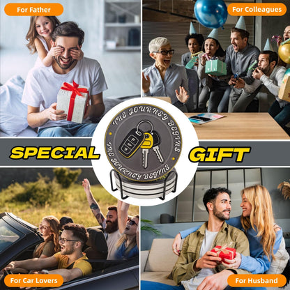 Fathers Day Dad Gifts Dad Birthday Gift, Car Guy Ceramic Coasters Set of 4 with Holder Absorbent Drink Coasters Home Table Coffee Kitchen Bar Decor Housewarming Gifts 4 Inches